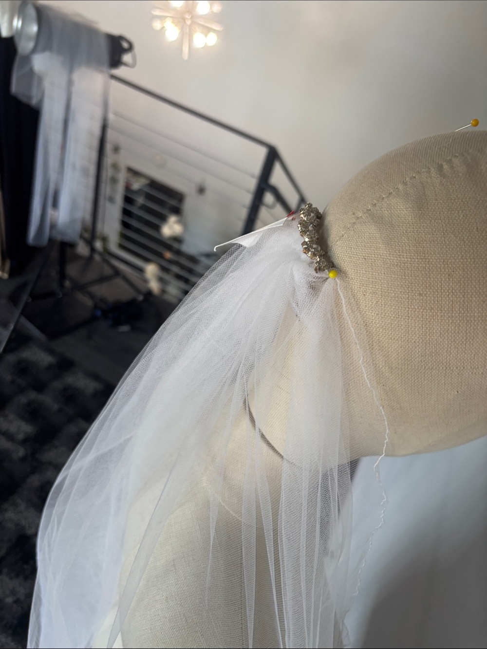 BHLDN White Tulle Veil with Crystal Comb Accent